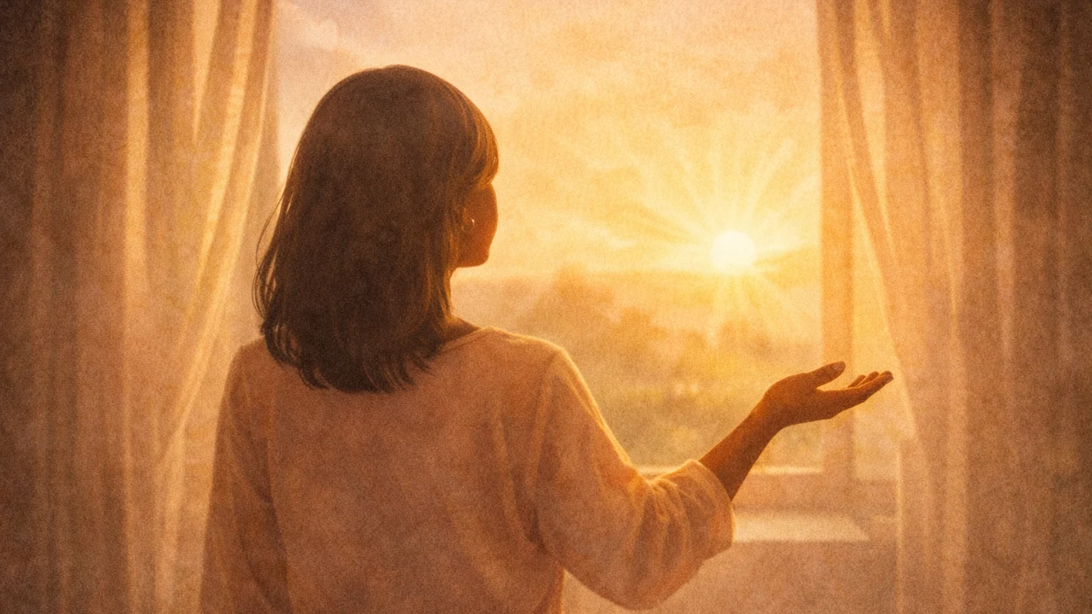 Soulful, faceless artistic silhouette (medium-dark skin tone) in warm sunrise light, symbolizing self-trust