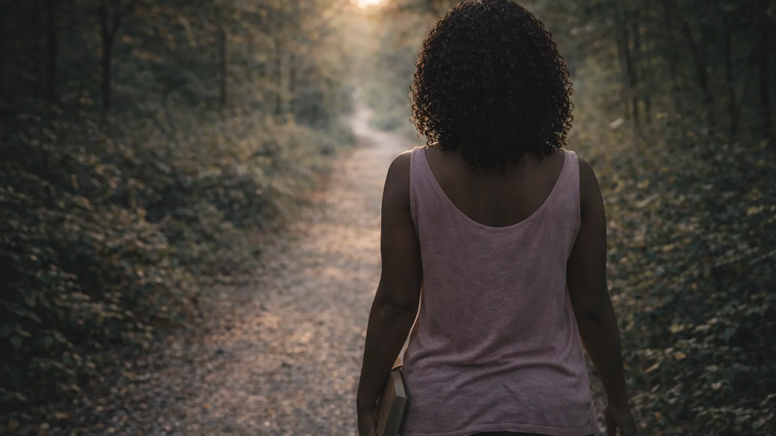 Woman walking freely on peaceful path, representing the journey of trusting yourself