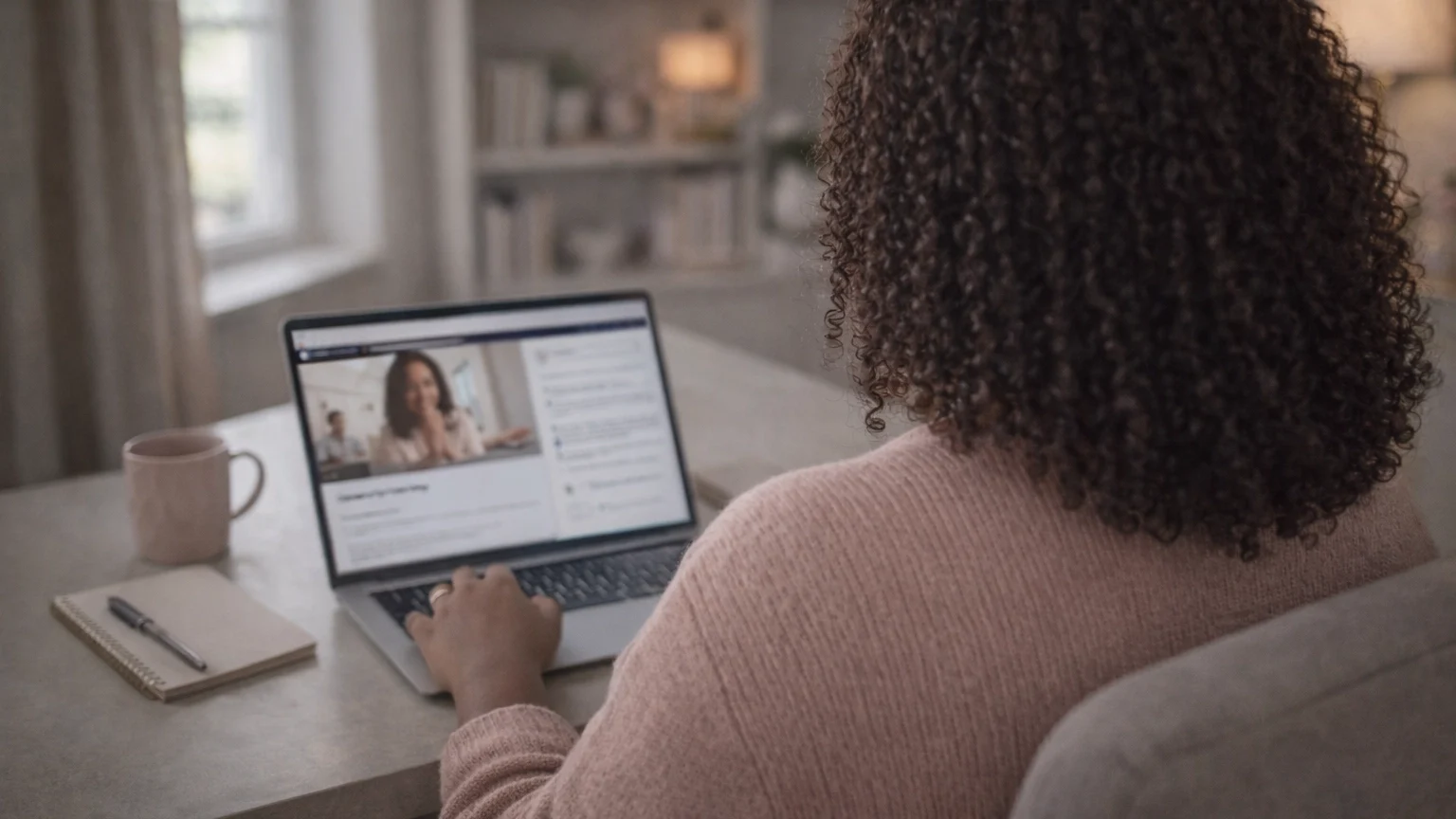 Compassionate coach supporting client online, showing how to set boundaries with empathy