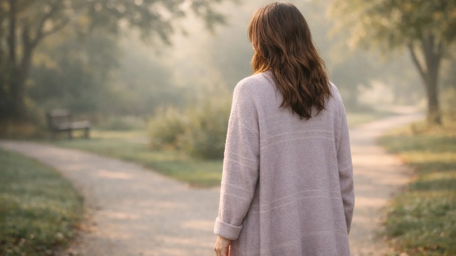 Woman choosing self trust over people pleasing at a crossroads