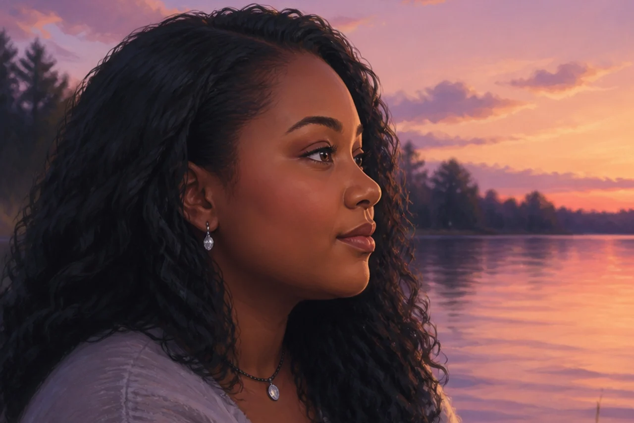 Maria looking out at a lake