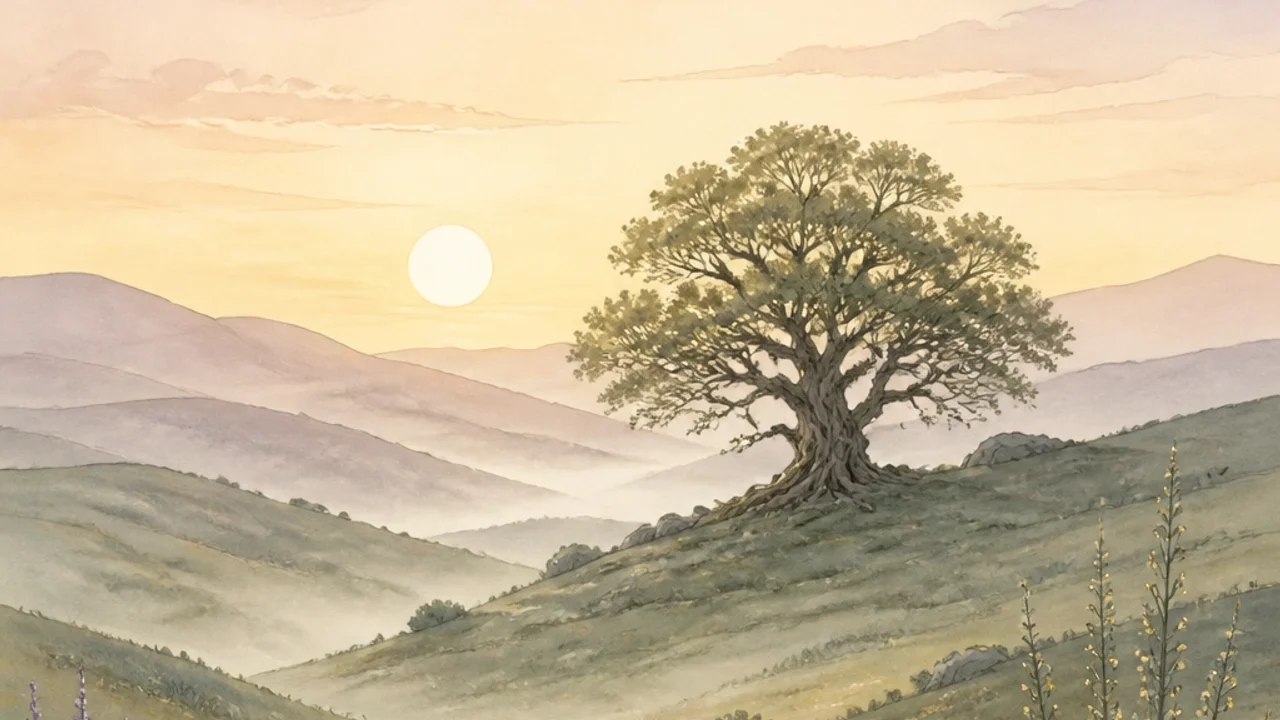 Peaceful rolling hills landscape at dawn