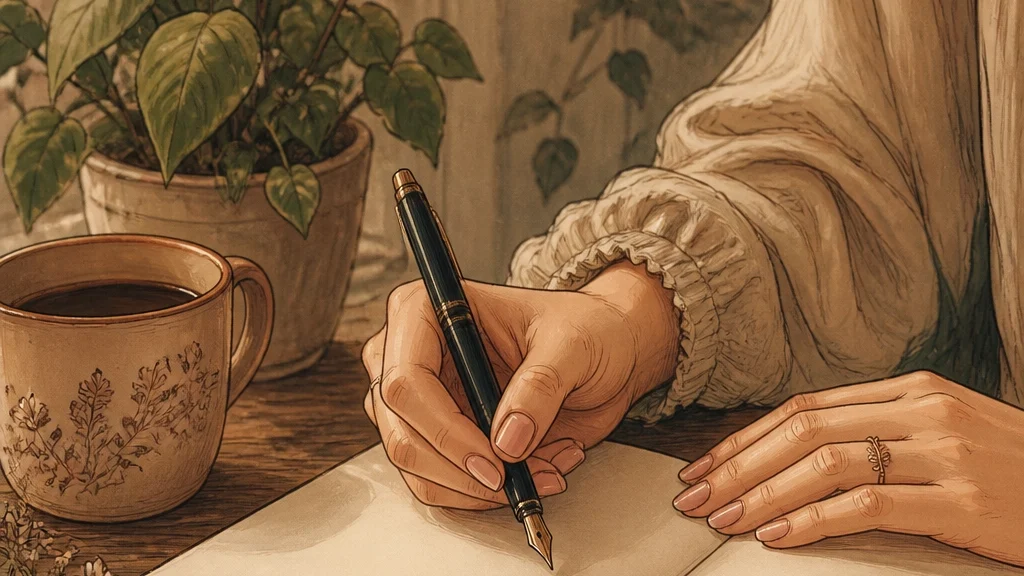 Feminine hands writing with a pen
