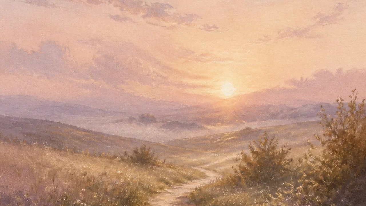 A peaceful, atmospheric landscape representing a journey back to the self